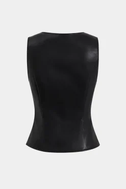 Faux Leather Button Tank Top
