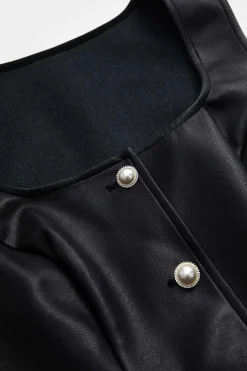 Faux Leather Button Tank Top