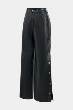 Faux Leather Button Wide Leg Trousers