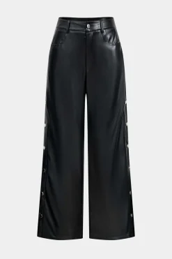 Faux Leather Button Wide Leg Trousers