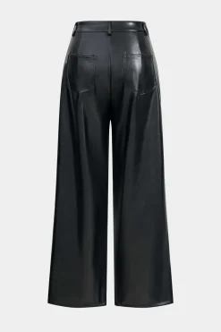 Faux Leather Button Wide Leg Trousers