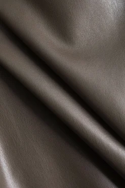 Faux Leather Buttoned Notched Lapel Blazer