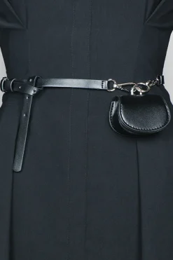 Faux Leather Chain Mini Pocket Waist Belt