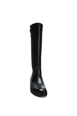 Faux Leather Chunky Heel Round Toe Mid Calf Boots
