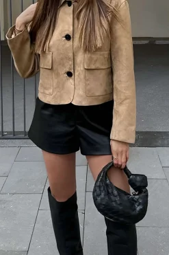 Faux Leather Collar Pocket Jacket