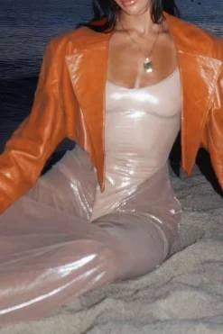 Faux Leather Cropped Jacket