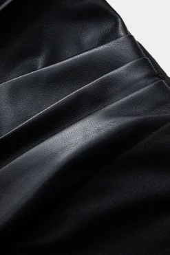 Faux Leather Crossed V-Neck Long Sleeve Bodysuit