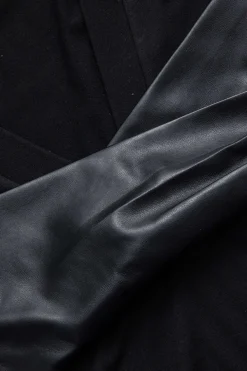 Faux Leather Crossed V-Neck Long Sleeve Bodysuit