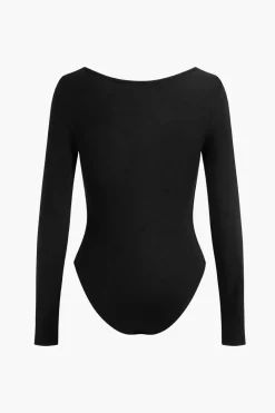 Faux Leather Cut Out Long Sleeve Bodysuit