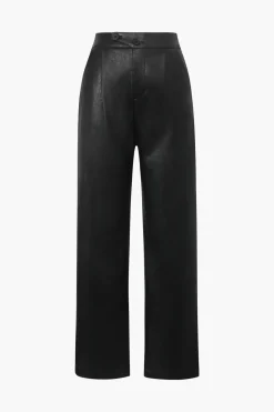 Faux Leather Elastic Waistband Straight Leg Pants