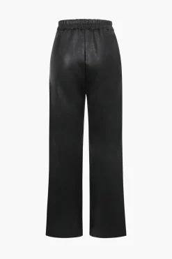 Faux Leather Elastic Waistband Straight Leg Pants