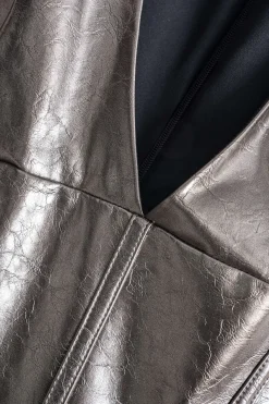 Faux Leather Fake Pocket V-Neck Sleeveless Mini Dress