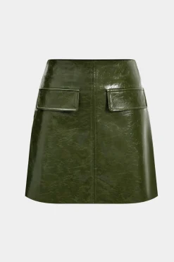 Faux Leather Fake Pockets Skirt