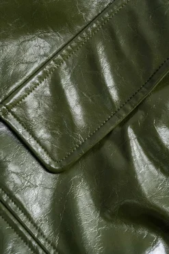 Faux Leather Fake Pockets Skirt