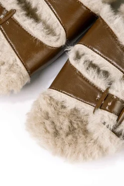 Faux Leather Faux Fur Slippers