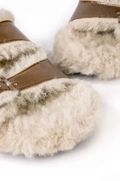 Faux Leather Faux Fur Slippers