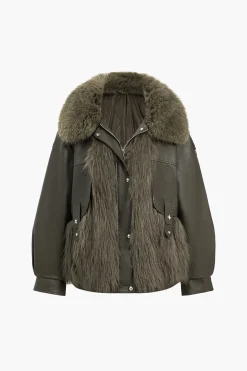 Faux Leather Fur Patchwork Coat