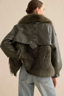 Faux Leather Fur Patchwork Coat