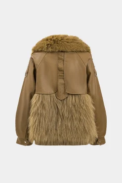 Faux Leather Fur Patchwork Coat