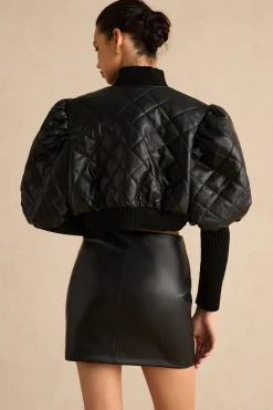 Faux Leather Gigot Sleeve Cropped Jacket