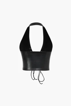 Faux Leather Halter Lace-Up Top