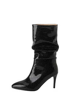 Faux Leather High Heel Pointed Ankle Boots