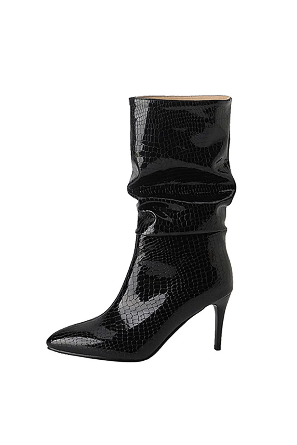 Faux Leather High Heel Pointed Ankle Boots