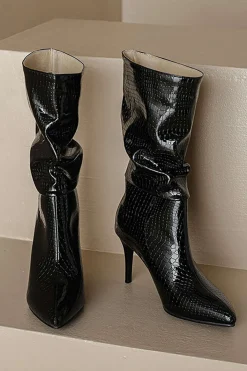 Faux Leather High Heel Pointed Ankle Boots