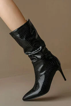 Faux Leather High Heel Pointed Ankle Boots