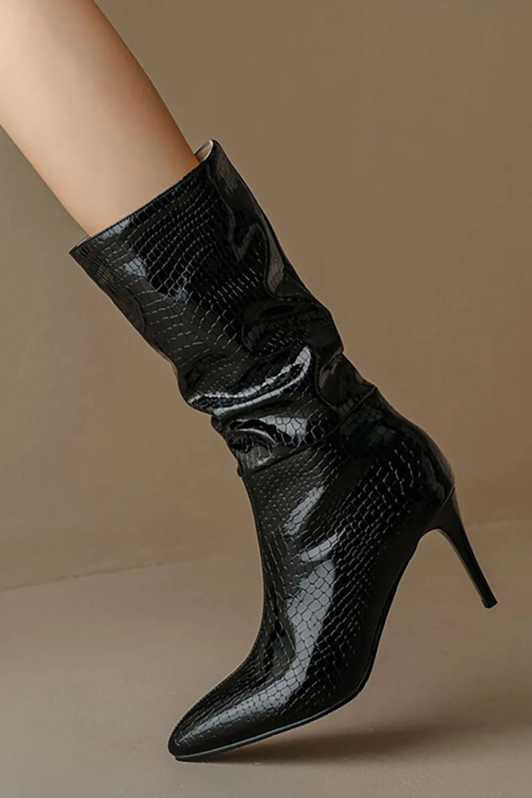 Faux Leather High Heel Pointed Ankle Boots