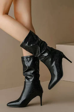 Faux Leather High Heel Pointed Ankle Boots