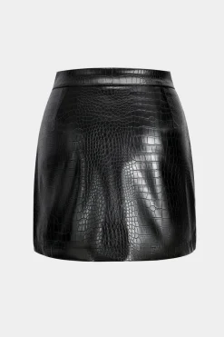 Faux Leather High Waist Button Pocket Skirt