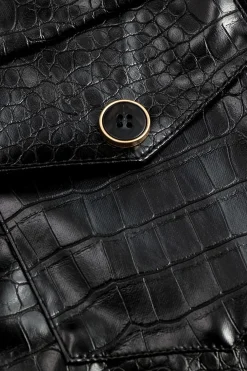 Faux Leather High Waist Button Pocket Skirt