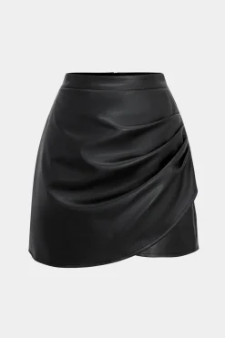 Faux Leather High Waist Ruched Skirt