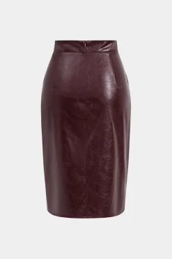 Faux Leather High Waist Split Skirt