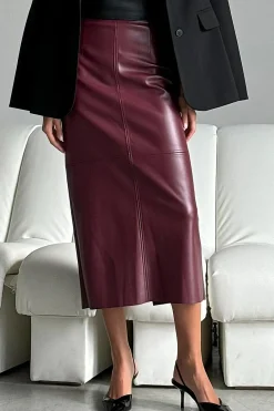 Faux Leather High Waist Split Skirt