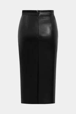 Faux Leather High Waist Side Slit Ruched Skirt
