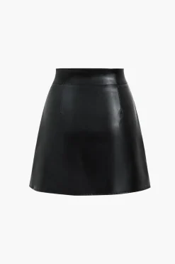 Faux Leather High Waist Zipper Skirt