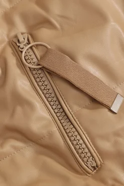 Faux Leather Hooded Puffer Jacket