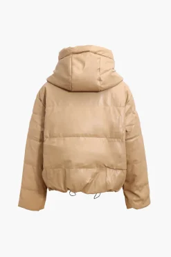 Faux Leather Hooded Puffer Jacket