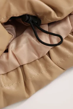 Faux Leather Hooded Puffer Jacket