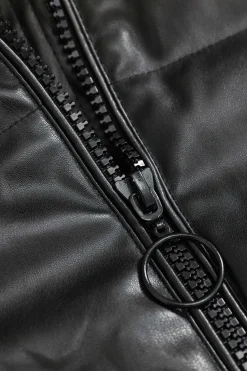 Faux Leather Hooded Puffer Jacket
