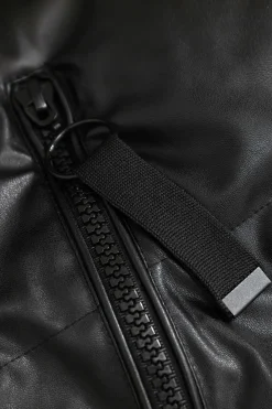 Faux Leather Hooded Puffer Jacket