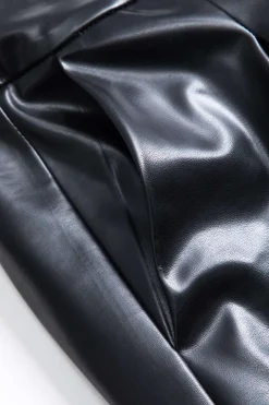 Faux Leather Linen High Waist Patchwork Trousers