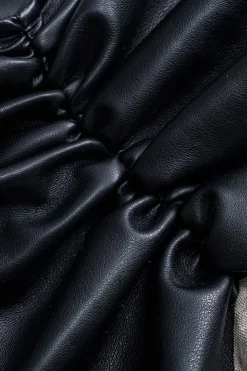 Faux Leather Linen Patchwork Ruched Skirt