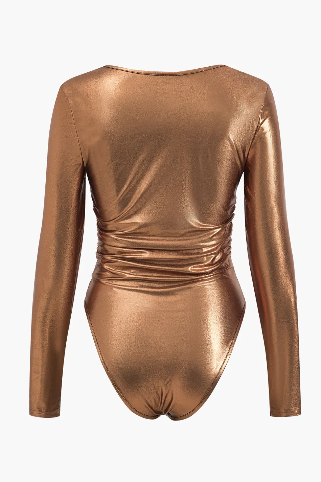 Faux Leather Long Sleeve Cowl Neck Bodysuit