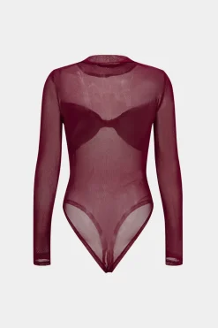 Faux Leather Mesh Patchwork Twist Knot Long Sleeve Bodysuit