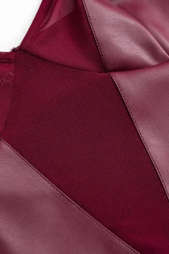 Faux Leather Mesh Patchwork Sleeveless Bodysuit