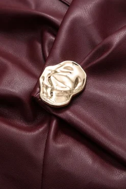 Faux Leather Metallic Asymmetrical Neck Long Sleeve Jacket