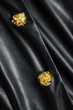 Faux Leather Metallic Button Jacket